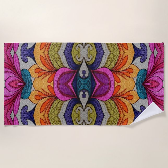 Toalha De Praia Vibrant Abstract Floral Fusion Pattern (Frente)