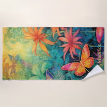 Vibrant Batik Watercolor Floral Com Borboletas