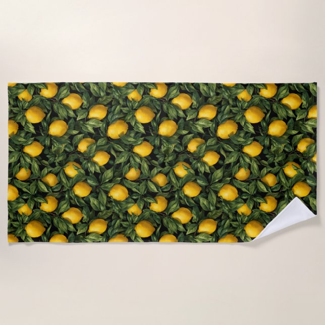Toalha De Praia Vibrant Lemon Citrus Tree Pattern (Frente)
