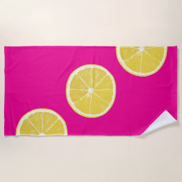 Toalha De Praia Vibrant Lemon Slice Pattern on Pink Beach Towel