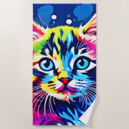 Toalha De Praia Vibrant Neon Gatinho Art