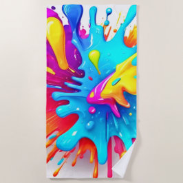 Toalha De Praia Vibrant Neon Paint Splash Art