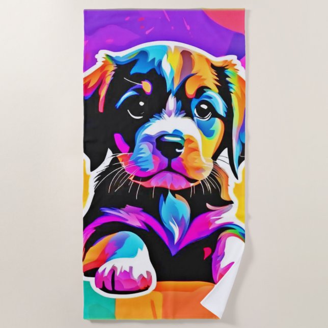 Toalha De Praia Vibrant Puppy Trabalho de arte (Frente)