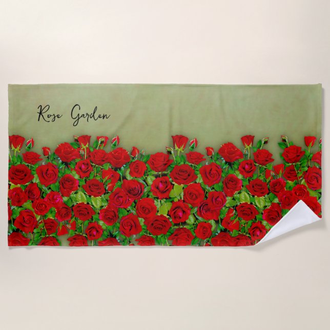 Toalha De Praia Vibrant Red Rose Garden Floral Pattern (Frente)