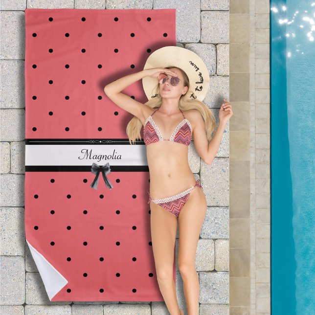 Toalha De Praia Vibrant Sunset Coral Summer Chic Beach Towel (Signature style for the sun seeker. Customize this chic coral towel with your name!)