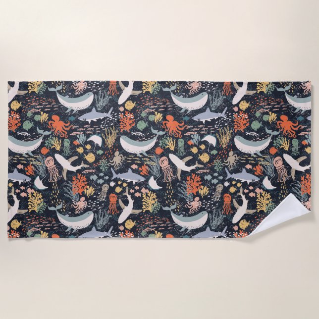 Toalha De Praia Vida marinha (Frente)