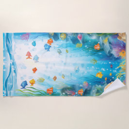 Toalha De Praia Vida Marinha Tropical Debaixo da Aquarela Oceânica
