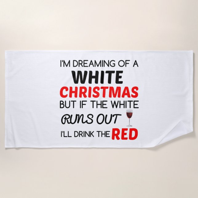 TOALHA DE PRAIA VINHO VERMELHO DE NATAL BRANCO (Frente)