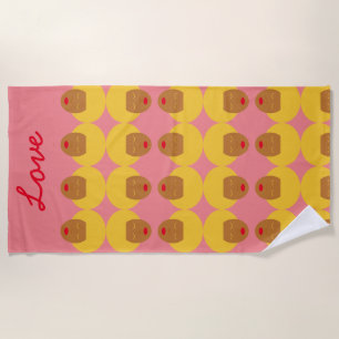Toalha De Praia Vintage, 1970, Loura Afro Pink Monogramas Love