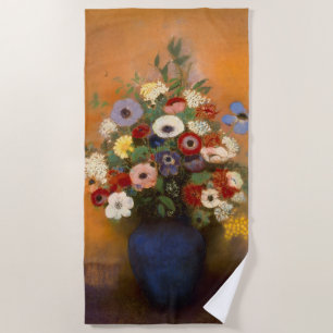 Toalha De Praia Vintage Anemones e lilac em um vaso azul