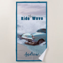 Toalha De Praia Vintage Aqua Car "Ride The Wave" Quote Ocean Beach