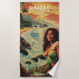 Toalha De Praia Vintage Art Hawaii Beach Hawaii Girl