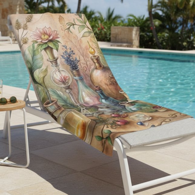 Toalha De Praia Vintage Botanical Apothecary Bottles  (Criador carregado)