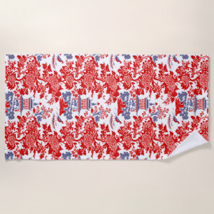 Toalha De Praia Vintage Chinoiserie Delft French red Blue