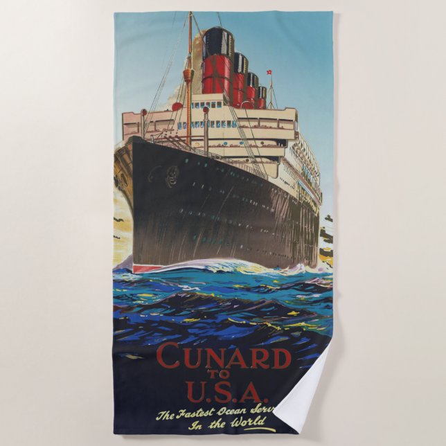 TOALHA DE PRAIA VINTAGE CUNARD AQUITANIA VIAGEM (Frente)