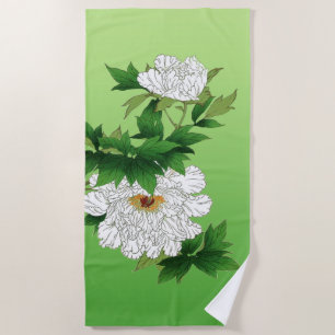 Toalha De Praia Vintage - Desenho Japonês de Large White Peony