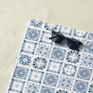 Toalha De Praia Vintage do Azulejo Elegante Azul