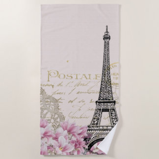 Toalha De Praia Vintage Eiffel Tower Paris France Romance Rose
