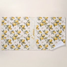 Toalha De Praia Vintage Flor de Limão – Cítrico Botânico Elegante