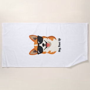 Toalha De Praia Vintage Hey, Patas para Cima Corgi com Óculos de S