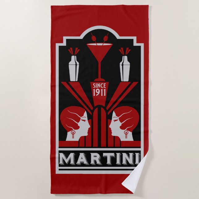 Toalha De Praia Vintage Martini Art Deco (Frente)
