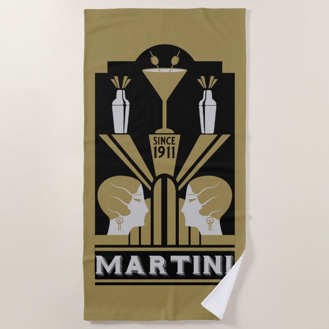 Toalha De Praia Vintage Martini Art Deco (Frente)