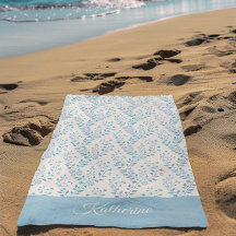 Vintage Minimalist Dusty Blue Cream Floral Script 