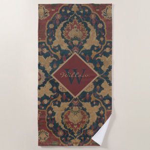 Toalha De Praia Vintage Monogrammed Oriental - Padrão Vermelho Per