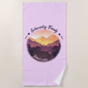 Toalha De Praia Vintage Mountain Sunset Farmhouse Retreage Roxo