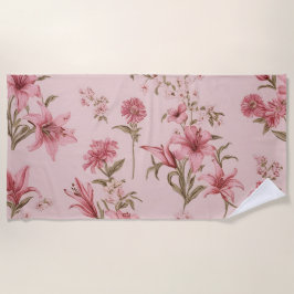 Toalha De Praia Vintage Rosa Lillies Floral Cottagecore