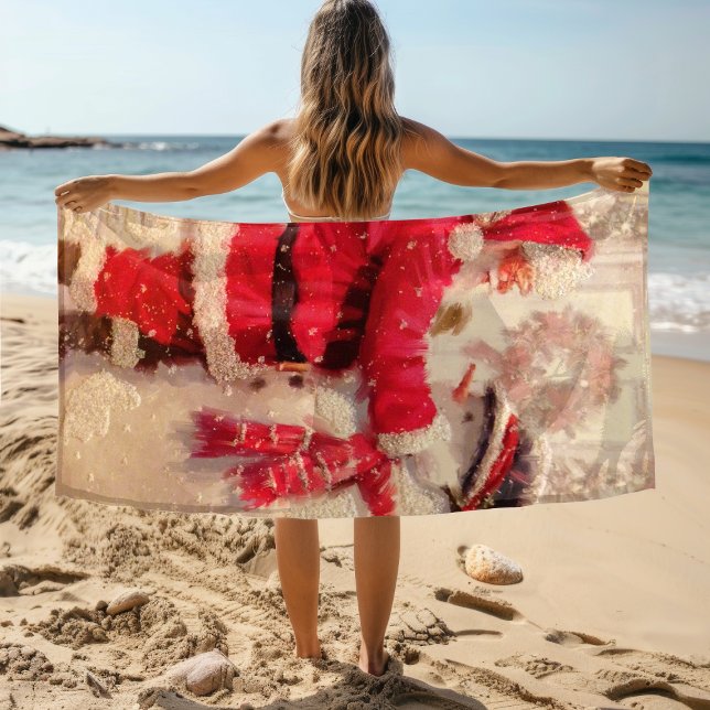 Toalha De Praia Vintage Santa Claus Snowman Natal (Criador carregado)