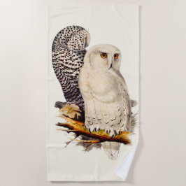 Toalha De Praia Vintage Snowy Owl Drawing