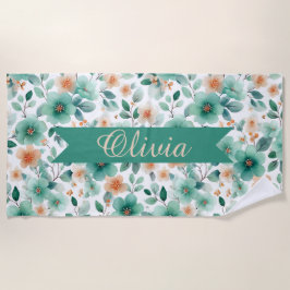 Toalha De Praia Vintage Spring Green Floral Personalized