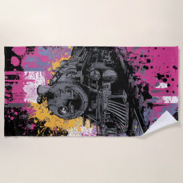 Toalha De Praia Vintage Steam Train Graffiti Pop Art Illustration