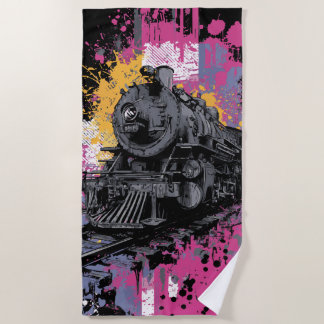 Toalha De Praia Vintage Steam Train Graffiti Pop Art Illustration