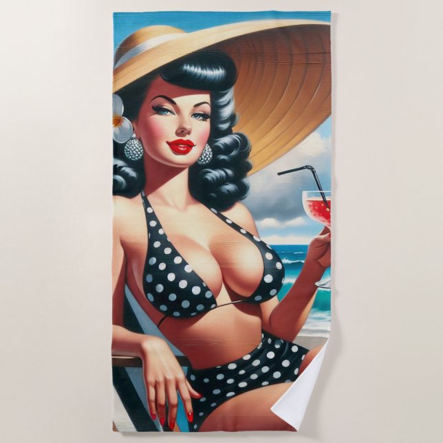 Toalha De Praia Vintage Summer Pin Up (Frente)