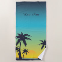 Vintage Tropical Beach Summer Sunset Palm