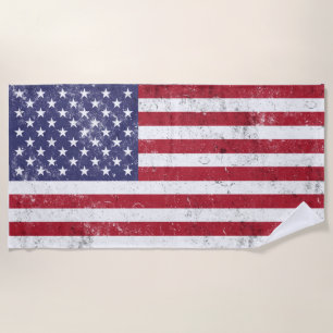 Toalha De Praia Vintage USA Flag Patriótico Americano Red White Bl