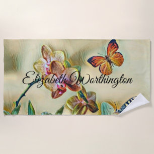 Toalha De Praia Vintage Watercolor Flores Amarelas Cor-de-Água Ros
