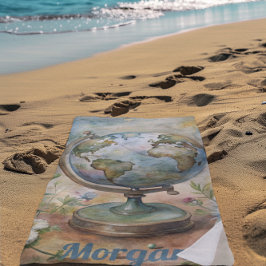 Toalha De Praia Vintage World Viagem Art Personalizado