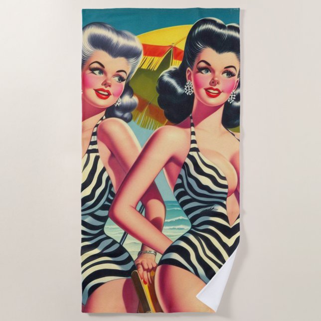 Toalha De Praia Vintage Zebra Girls (Frente)