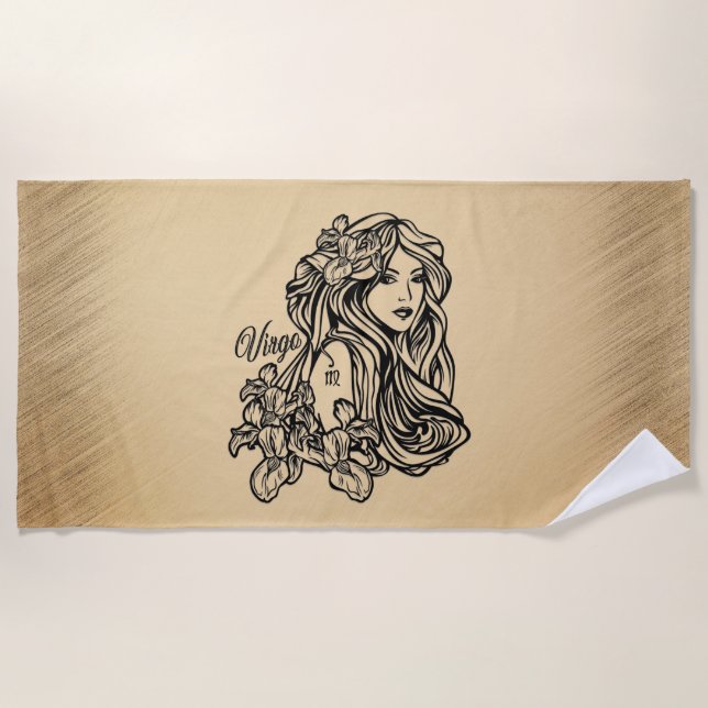 Toalha De Praia Virgo Zodíaco Texto Pessoal Antiquado na Espinha (Frente)