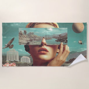 Toalha De Praia Visão Surrealista de Paisagem, Retrato feminino su