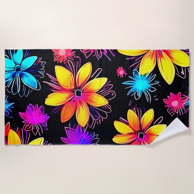 Toalha De Praia Vivid Neon Floral (Frente)