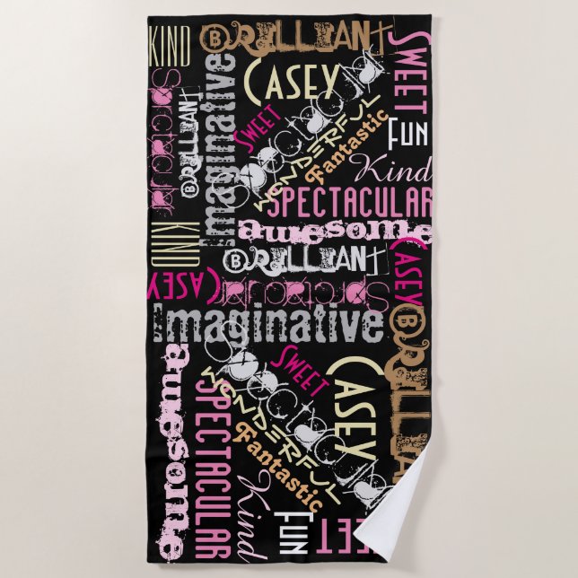 Toalha De Praia Você é um incrível nome personalizado Palavras cor (Frente)