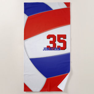 Toalha De Praia voleibol branco e azul-vermelho personalizado