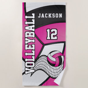 Toalha De Praia Voleibol de rosa, preto e branco