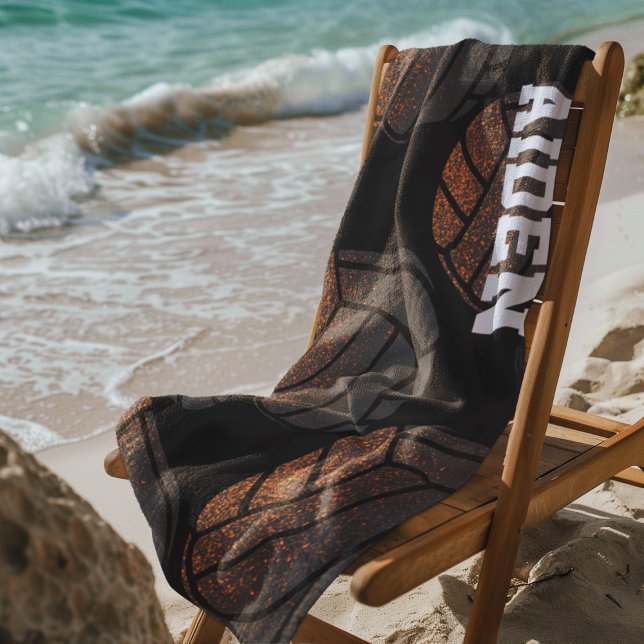 Toalha De Praia Voleibol do Monograma Laranja e Negro (Criador carregado)