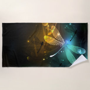 Toalha De Praia Voo luminoso verde de libélula