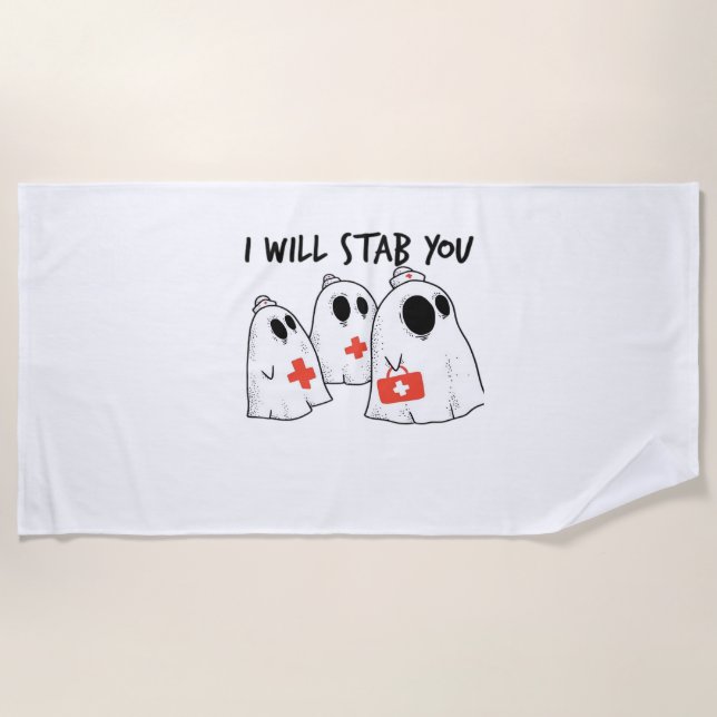 Toalha De Praia Vou Te Esfaquear Enfermeira Engraçada RN Halloween (Frente)